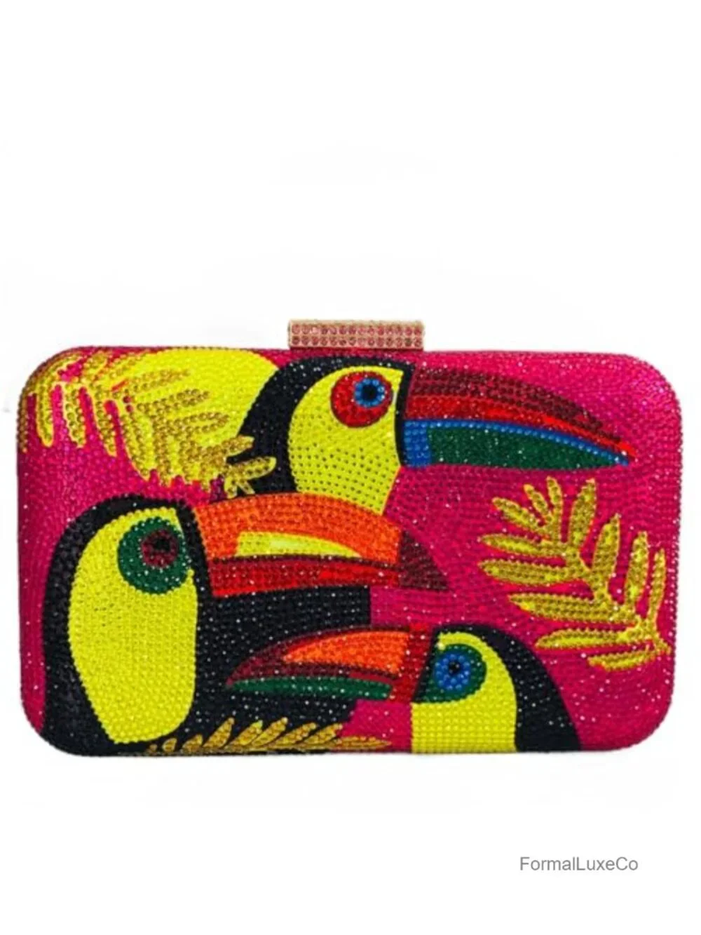 Toucan Bird Crystal Clutch Purse Evening Minaudiere Rhinestone Handbag